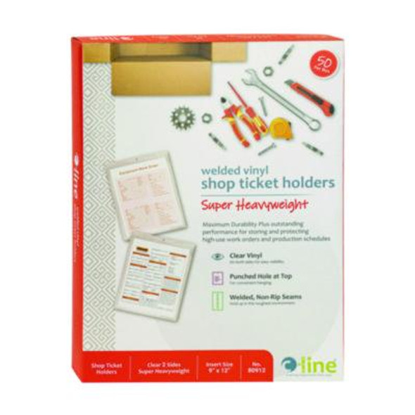 Clear Vinyl Shop Ticket Holders, Super Heavy-Duty, Top Load 9 x 12 Insert, Clear Front, 50/Box