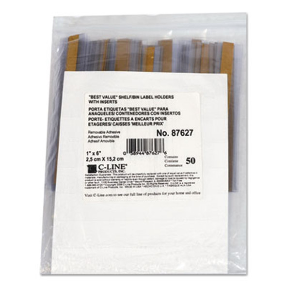 Self-Adhesive Label Holders, Top Load, 1 X 6, Clear, 50/Pack