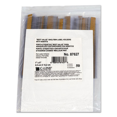Self-Adhesive Label Holders, Top Load, 1 X 6, Clear, 50/Pack