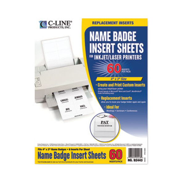 Name Badge Inserts, 4 X 3, White, 60/Pack