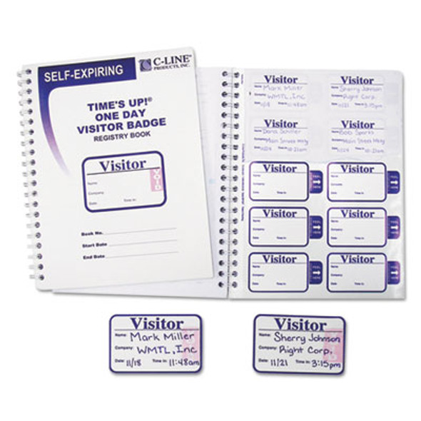 Time'S Up Self-Expiring Visitor Badges With Registry Log, 3 X 2, White, 150 Badges/Box