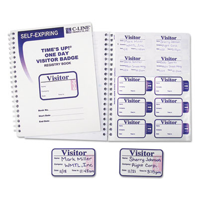 Time'S Up Self-Expiring Visitor Badges With Registry Log, 3 X 2, White, 150 Badges/Box