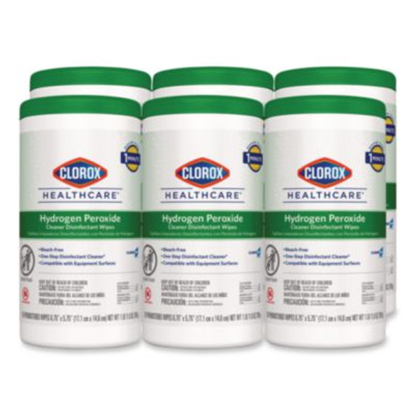 Hydrogen Peroxide Cleaner Disinfectant Wipes, 5.75 x 6.75, Unscented, White, 155/Canister, 6 Canisters/Carton