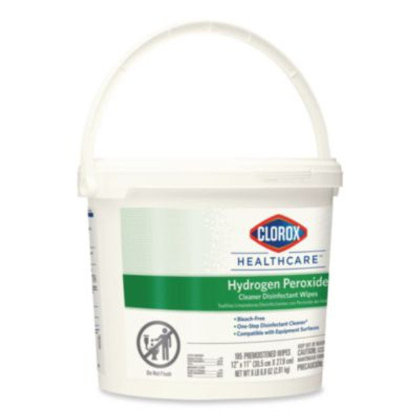 Hydrogen Peroxide Cleaner Disinfectant Wipes, 12 x 11, Unscented, White, 185/Bucket, 2 Buckets/Carton