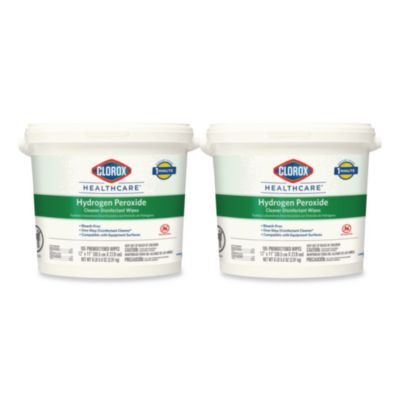 Hydrogen Peroxide Cleaner Disinfectant Wipes, 12 x 11, Unscented, White, 185/Bucket, 2 Buckets/Carton
