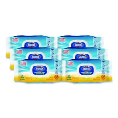 Disinfecting Cleaning Wipes, Easy Pull Pack, 1-Ply, 8 x 7, Lemon Scent, White, 75 Towels/Box, 6 Boxes/Carton