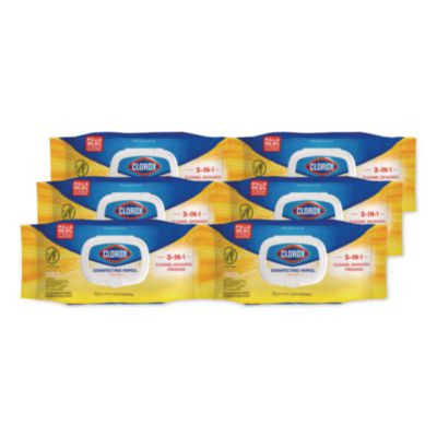 Disinfecting Cleaning Wipes Flex Pack, 1-Ply, 8 x 7, Crisp Lemon, White, 75 Towels/Pack, 6 Packs/Carton