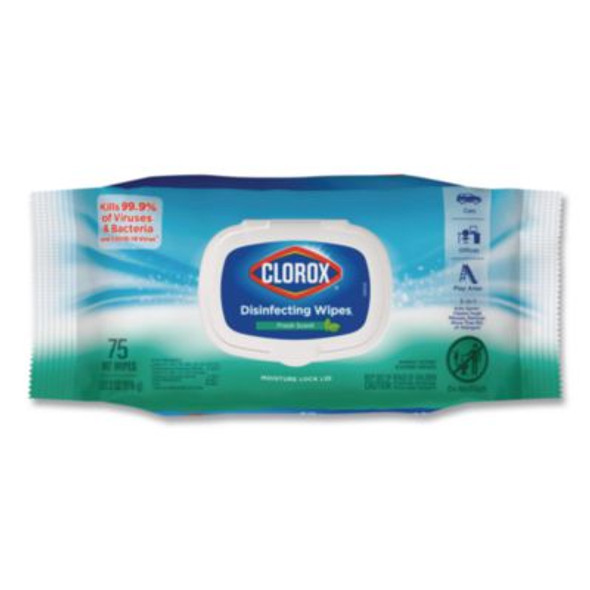 Disinfecting Cleaning Wipes, Flex Pack, 1-Ply, 8 x 7, Fresh Scent, White, 75 Towels/Box