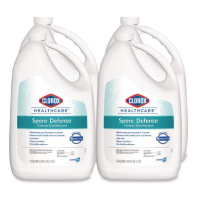 Spore Defense Cleaner Disinfectant, Open System, Unscented, 1 Gal Refill Bottle, 4/Carton