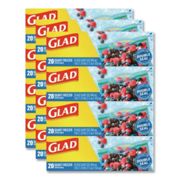 Zipper Food Storage Plastic Bags, Freezer Bags, Quart Size, 7.75 x 8.44, Clear, 20 Bags/Box, 12 Boxes/Carton