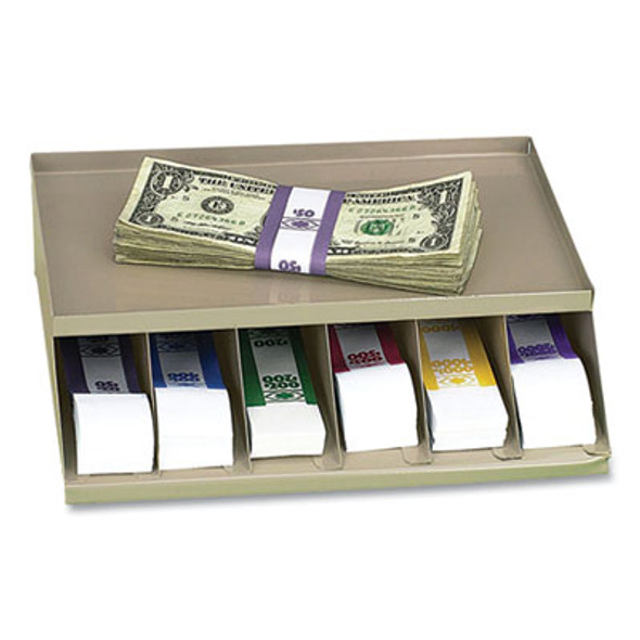 Coin Wrapper And Bill Strap Single-Tier Rack, 6 Compartments, 10 X 8.5 X 3, Steel, Pebble Beige