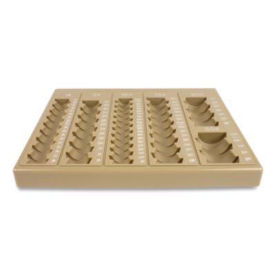 Stackable Plastic Coin Counting Tray For Pennies, Nickels, Dimes, Quarters, Half-Dollars And Dollars, Tan