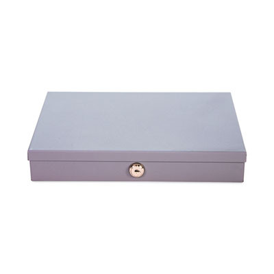 Heavy Duty Low Profile Cash Box, 6 Compartments, Key Lock, 11.5" x 8.2" x 2.2", Gray