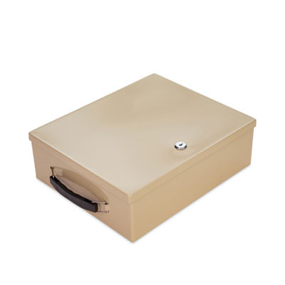 Jumbo Locking Cash Box, 1 Compartment, Key Lock, 14.38" x 11" x 4.13", Sand