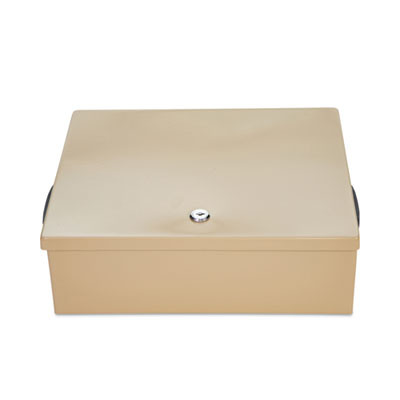 Jumbo Locking Cash Box, 1 Compartment, Key Lock, 14.38" x 11" x 4.13", Sand