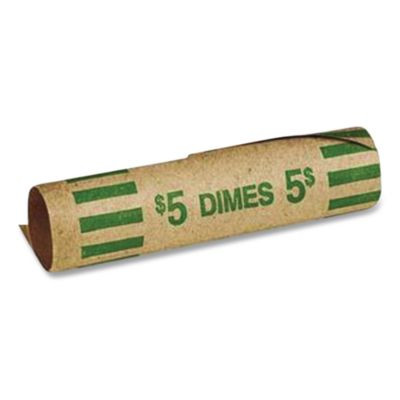 Gunshell Crimped-End Coin Wrapper, Dimes, Green/Kraft, 1,000/Carton