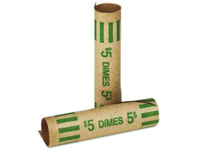 Gunshell Crimped-End Coin Wrapper, Dimes, Green/Kraft, 1,000/Carton