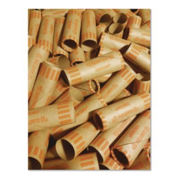 Gunshell Crimped-End Coin Wrapper, Quarters, Orange/Kraft, 1,000/Pack