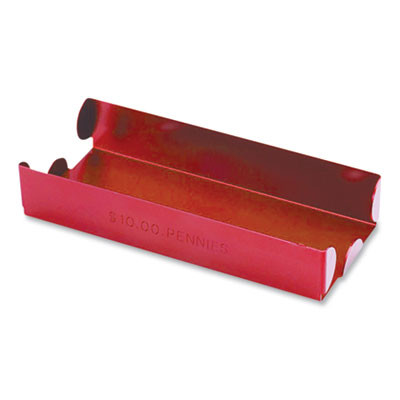 Metal Coin Tray, Accommodates $10 In Pennies, 3.5" x 10" x 1.75", Red