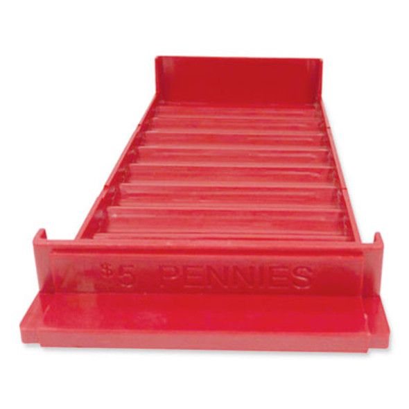 Stackable Plastic Coin Tray, Pennies, 10 Compartments, Stackable, 3.75 X 11.5 X 1.5, Red, 2/Pack