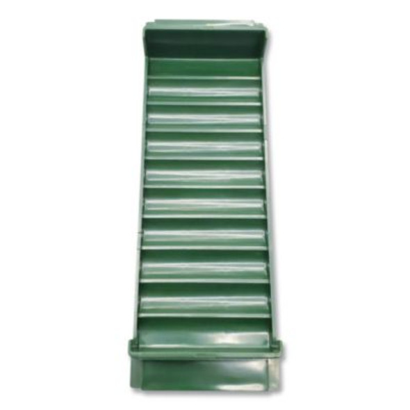 Stackable Plastic Coin Tray, Accommodates $50 In Dimes, 3.75" x 11.5" x 1.5", Green