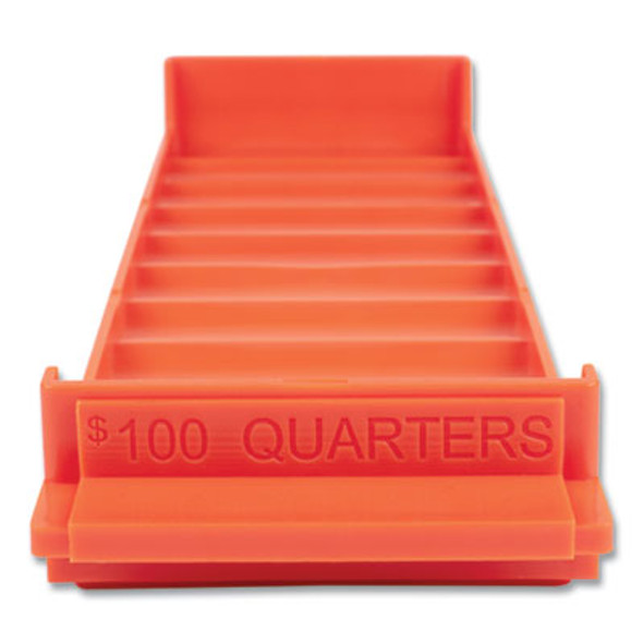 Stackable Plastic Coin Tray, Accommodates $100 In Quarters, 3.75" x 11.5" x 1.5", Orange, 2/Pack