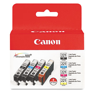 2946b004 (Cli-221) Ink, Black/Cyan/Magenta/Yellow, 4/Pack