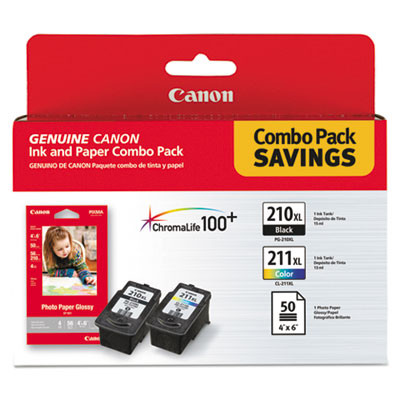 2973b004 (Pgi-210Xl/Cl-211Xl) Chromalife100+ High-Yield Ink/Paper Combo, Black/Tri-Color