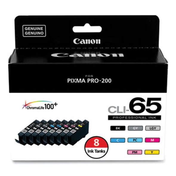 4215c007 (Cli-65) Ink, Black/Cyan/Gray/Light Gray/Magenta/Photo Cyan/Photo Magenta/Yellow, 8/Pack
