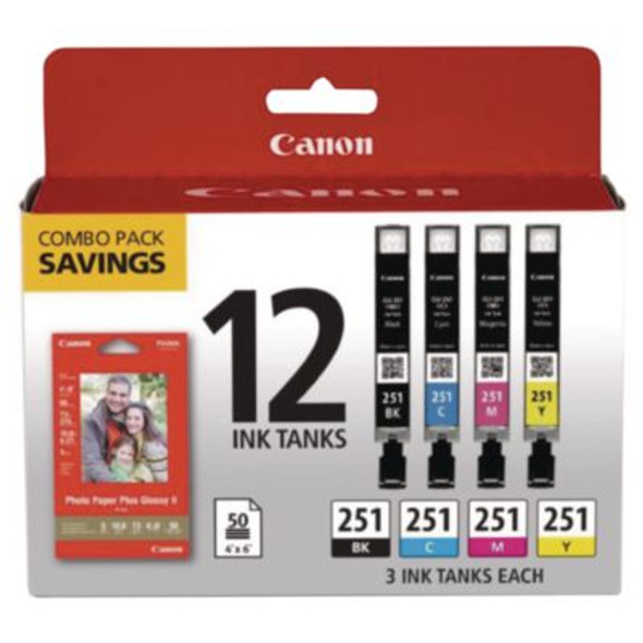 6513b010 (Cli-251) Ink/Paper Combo, Black/Cyan/Magenta/Yellow