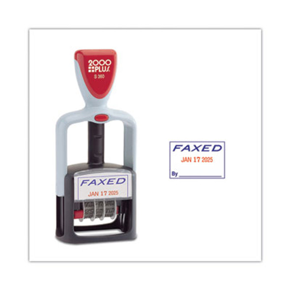 Model S 360 Two-Color Message Dater, 1.75 X 1, "Faxed," Self-Inking, Blue/Red