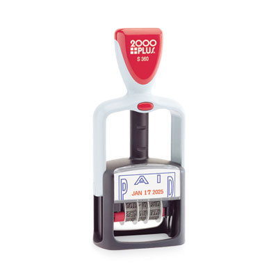 Model S 360 Two-Color Message Dater, 1.75 X 1, "Paid," Self-Inking, Blue/Red