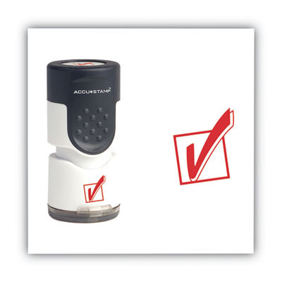 Pre-Inked Round Stamp, Check Mark, 0.63" Dia, Red