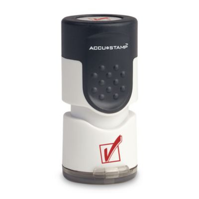 Pre-Inked Round Stamp, Check Mark, 0.63" Dia, Red