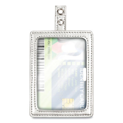 Myid Leather Id Badge Holder, Vertical/Horizontal, 2.5 X 4, Silver
