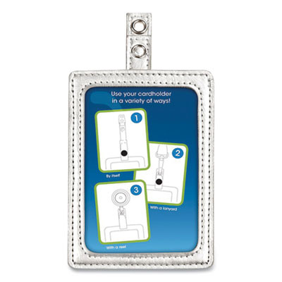 Myid Leather Id Badge Holder, Vertical/Horizontal, 2.5 X 4, Silver