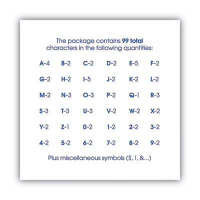 Peel-And-Stick Letters, Numbers And Symbols, 2" Tall, Black Characters, White Background, 99 Pieces