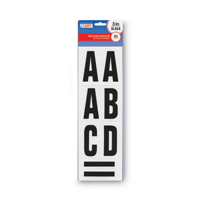 Peel-And-Stick Letters, Numbers And Symbols, 3" Tall, Black Characters, White Background, 80 Pieces