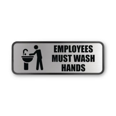 Brushed Metal Office Sign, Employees Must Wash Hands, 9 X 3, Silver