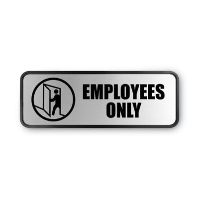 Brushed Metal Office Sign, Employees Only, 9 X 3, Silver