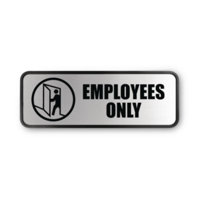 Brushed Metal Office Sign, Employees Only, 9 X 3, Silver