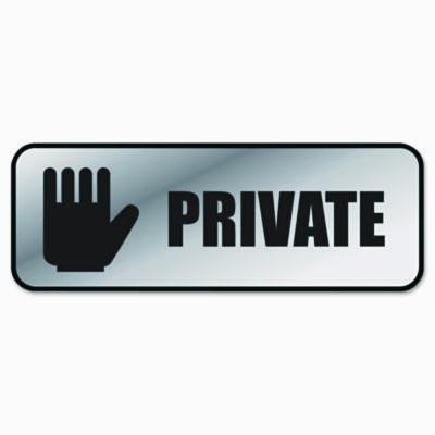 Brushed Metal Office Sign, Private, 9 X 3, Silver