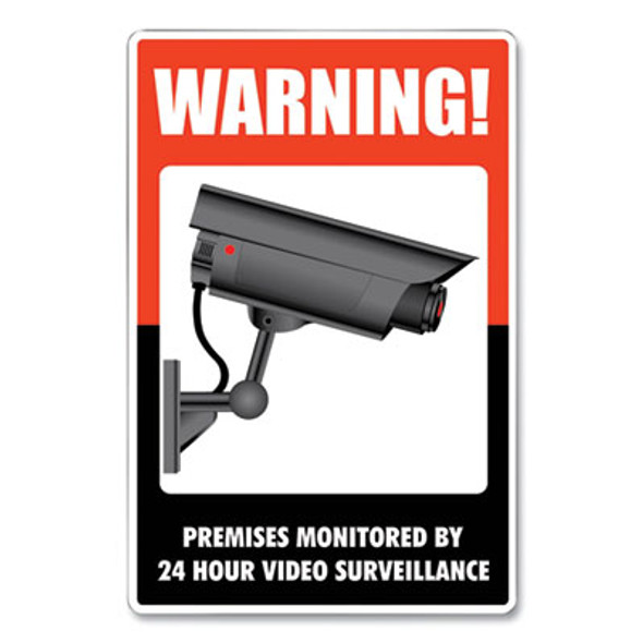 Uv-Coated Preprinted Molded-Plastic Sign, 24-Hour Video Surveillance, 8 X 12, Black/Red/White