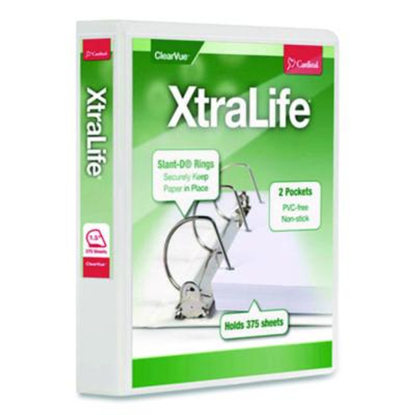 Xtralife Clearvue Non-Stick Slant-D Ring Binder, 3 Rings, 1.5" Capacity, 11 x 8.5, White