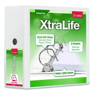 Xtralife Clearvue Non-Stick Slant-D Ring Binder, 3 Rings, 5" Capacity, 11 x 8.5, White