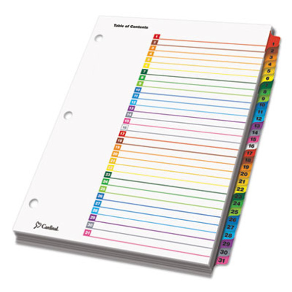 Onestep Printable Table Of Contents And Dividers, 31-Tab, 1 To 31, 11 x 8.5, White, Assorted Tabs, 1 Set