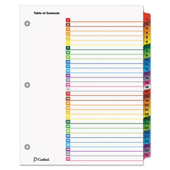 Onestep Printable Table Of Contents And Dividers, 31-Tab, 1 To 31, 11 x 8.5, White, Assorted Tabs, 1 Set