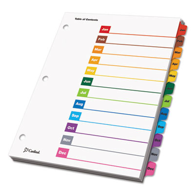 Onestep Printable Table Of Contents And Dividers, 12-Tab, Jan. To Dec., 11 x 8.5, White, Assorted Tabs, 1 Set