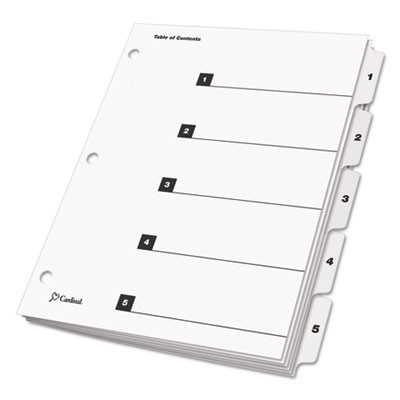 Onestep Printable Table Of Contents And Dividers, 5-Tab, 1 To 5, 11 x 8.5, White, White Tabs, 1 Set