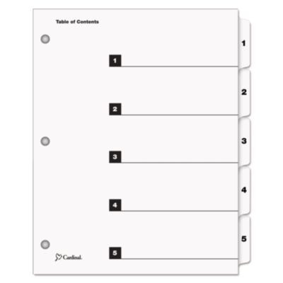 Onestep Printable Table Of Contents And Dividers, 5-Tab, 1 To 5, 11 x 8.5, White, White Tabs, 1 Set